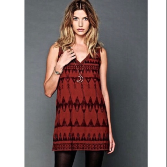 Free People Dresses & Skirts - Free People Silky Burgundy Beaded Geometric Dress